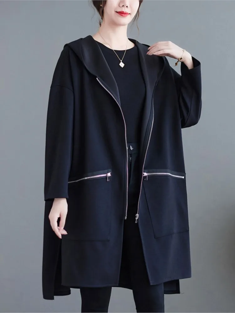 

Оверсайз осенне-зимний плащ миди с капюшоном женский повседневный свободный модис женские ветровки куртки с длинным рукавом женские плащи