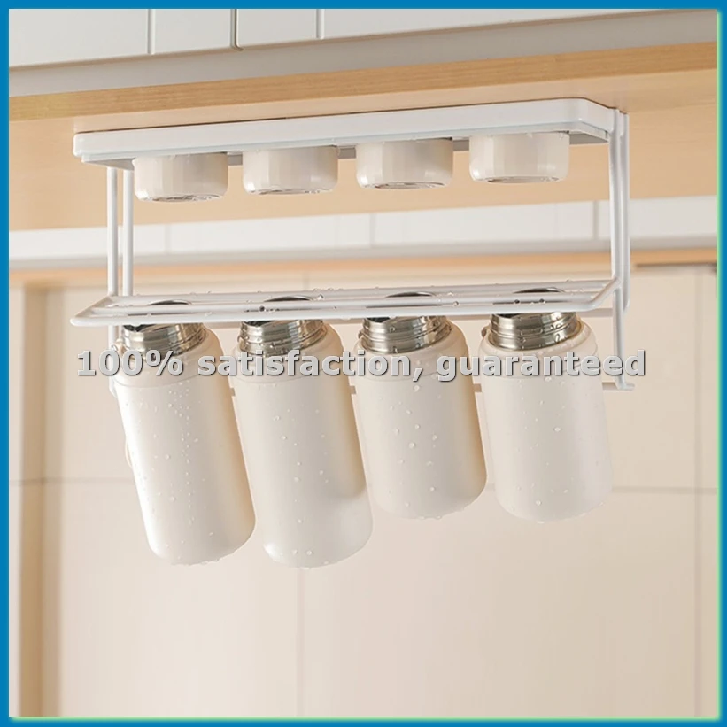 Bottle Drying Rack Cup Storage Rack with Drainage Tray Kitchen Mug Organizing Rack White-ABLL