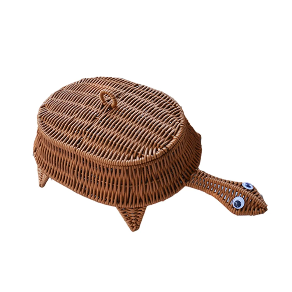 

Basket with Lid Turtle Rattan Sundries Storage Household Container Home Fruit Brown Food Baskets