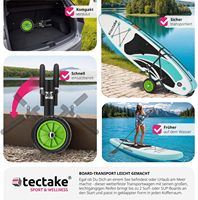 Folding transport trolley for surfboards, SUPs, canoes, kayaks, and inflatable boats. Compact and versatile surfboard accessory.