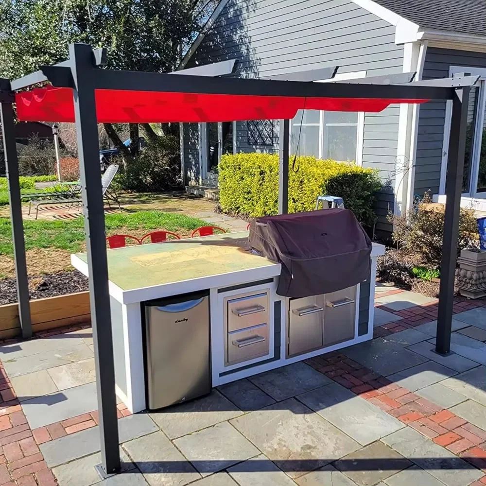 

10' X 12' Outdoor Retractable Pergola with Sun Shade Canopy Patio Metal Shelter for Garden Porch Beach Pavilion