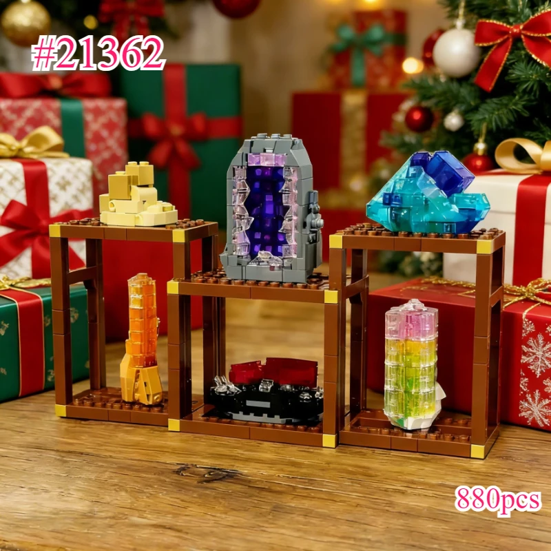 Nuovo 2026 880 Pezzi 21362 Collezione Minerali, Particelle Trasparenti di Gemme, Regalo per le Feste, Blocchi da Costruzione Giocattolo per Ragazzi e Ragazze