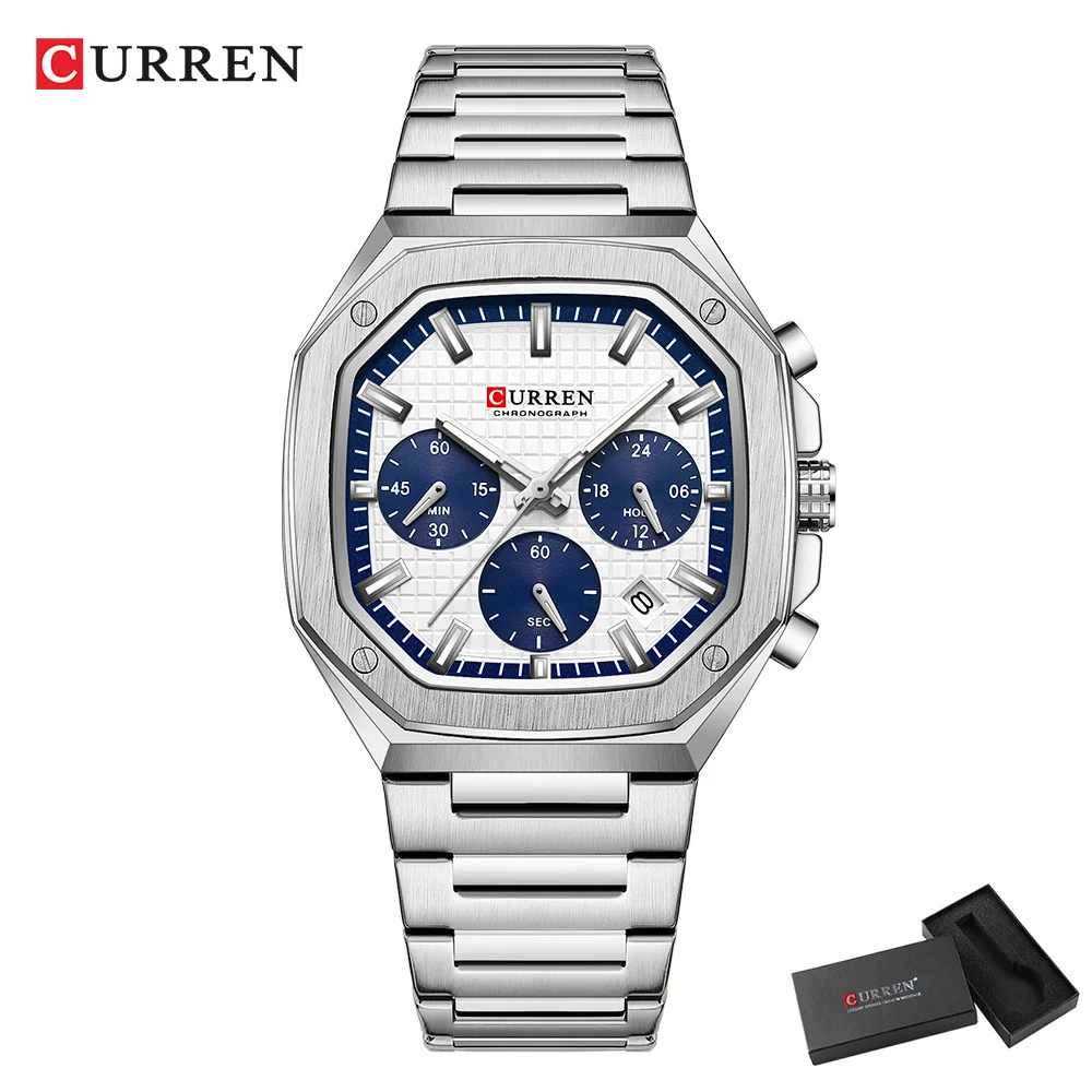 CURREN Top Marke Einzigartiges Design Quadratisches Vintage-Zifferblatt Edelstahlarmband Neue lässige Quarz-Herrenuhren mit Chronograph 3