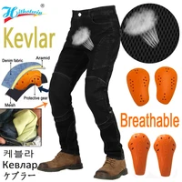 Pantalones de Motociclismo de Kevlar para Hombre, Pantalones de Verano Refrescantes con Protección de Rodilla con Certificación CE, Color Azul y Negro