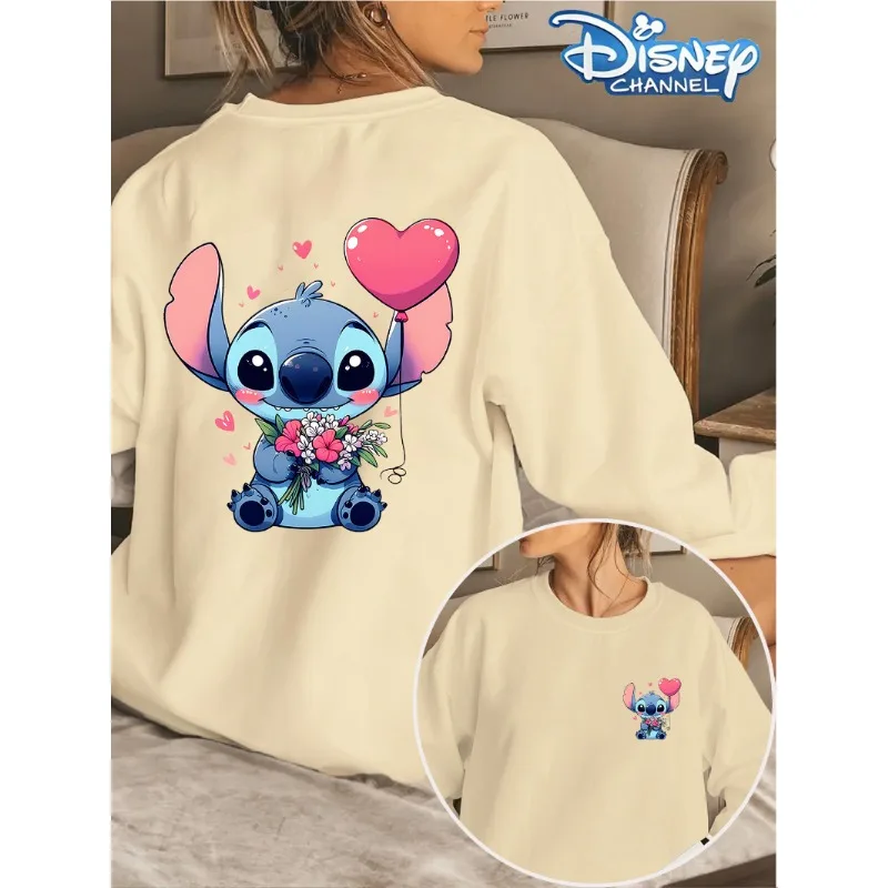 

Disney Lilo&Stitch Cute Pattern 3D Printed Women's Daily Casual Loose and Comfortable Round Neck Long Sleeve T-shirt