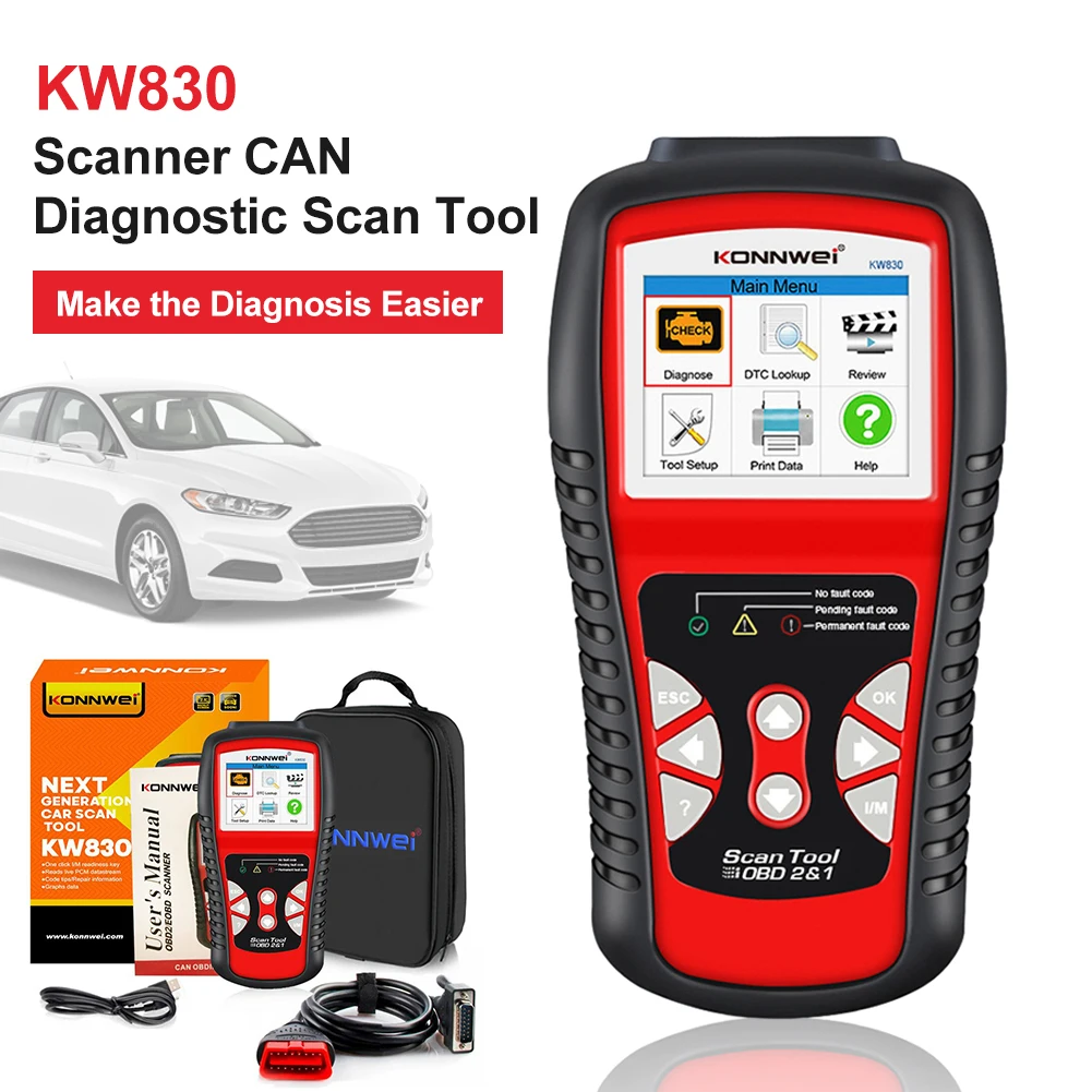 

New KW830 OBD2 Scanner CAN Diagnostic Scan Tool Color Display Engine Fault Code Reader for OBDII Protocol Car Since 1996