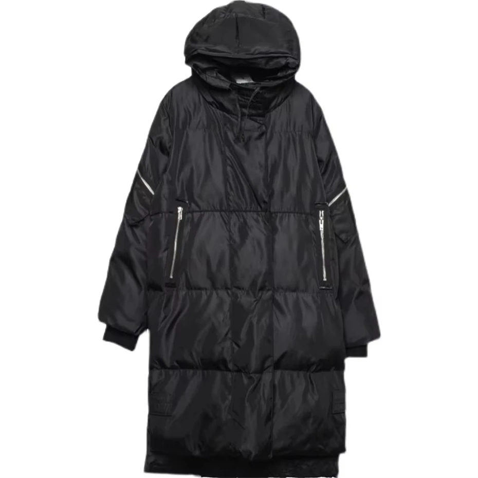 Inverno preto grosso jaqueta parkas blusão masculino com capuz longo acolchoado jaquetas casacos streetwear roupas masculinas hip hop casaco quente