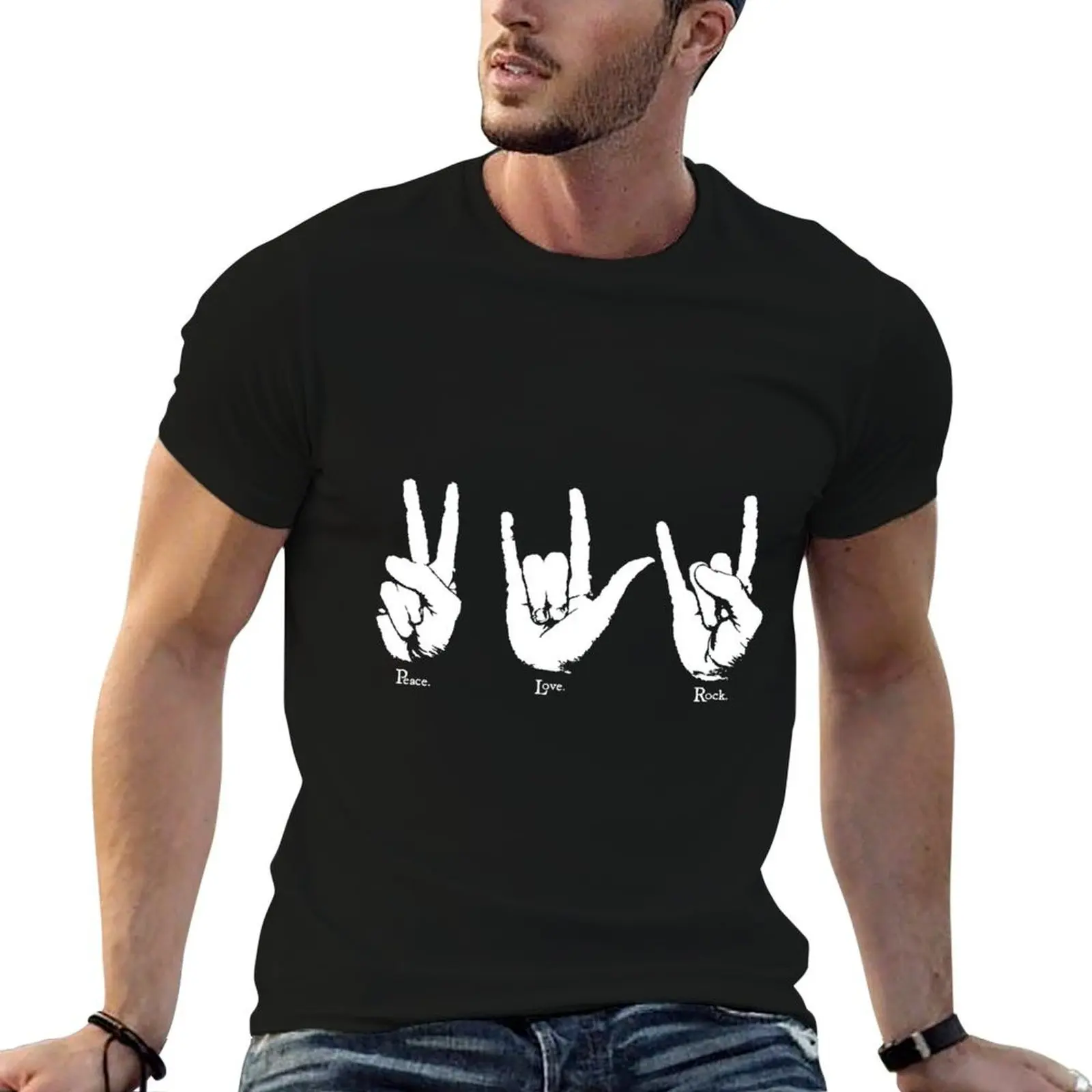 

Peace, love & rock T-Shirt mens graphic t shirts man t shirt heavy cotton t shirt for man T-shirt
