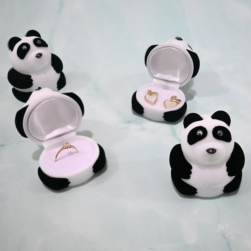 Cute Panda Velvet Jewelry Box Organizer Wedding Ring Box Gift Box Container Jewelry Storage Case Earring Necklace Display