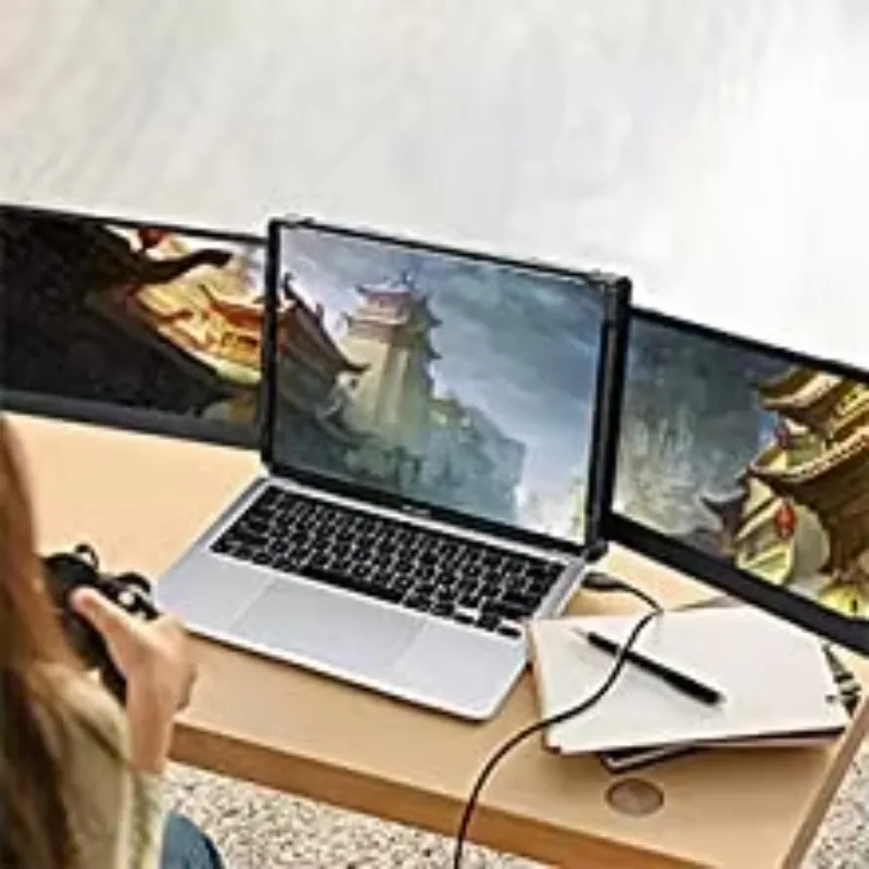 موسع شاشة الكمبيوتر المحمول بشاشة ثلاثية H2 ممتازة، شاشة Windows mac مقاس 12 بوصة IPS ثلاثية محمولة لموسع شاشة الكمبيوتر المحمول