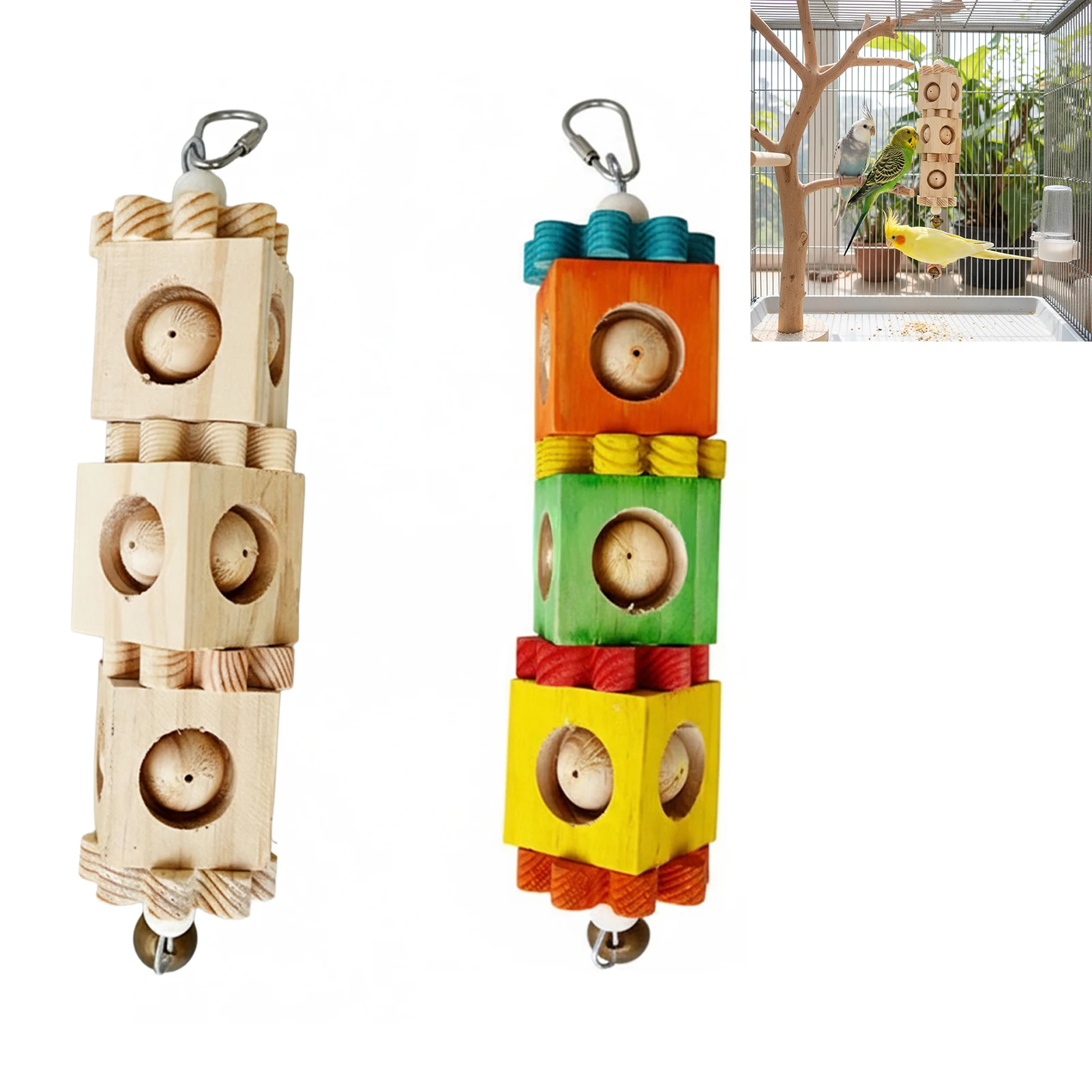 Jouets à mâcher en bois pour perroquets, blocs d'enrichissement pour cage, jouets interactifs colorés résistants aux morsures, jouets de puzzle pour petits oiseaux, fournitures pour animaux de compagnie