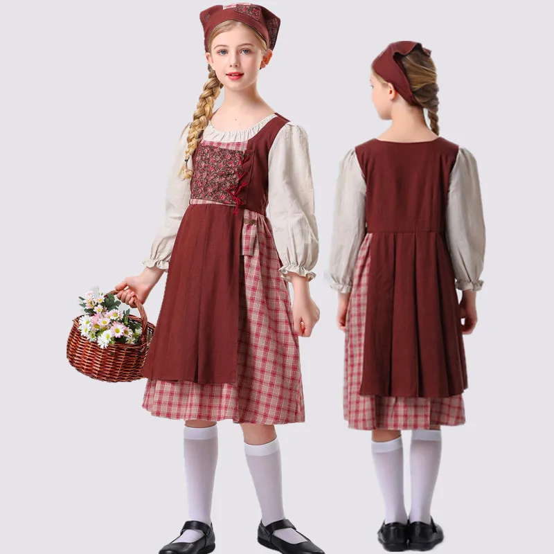 Cosplay Children's Little Match Girl Costume French Pastoral Shepherd Dress Halloween Artistic Retro Stage Play Performance