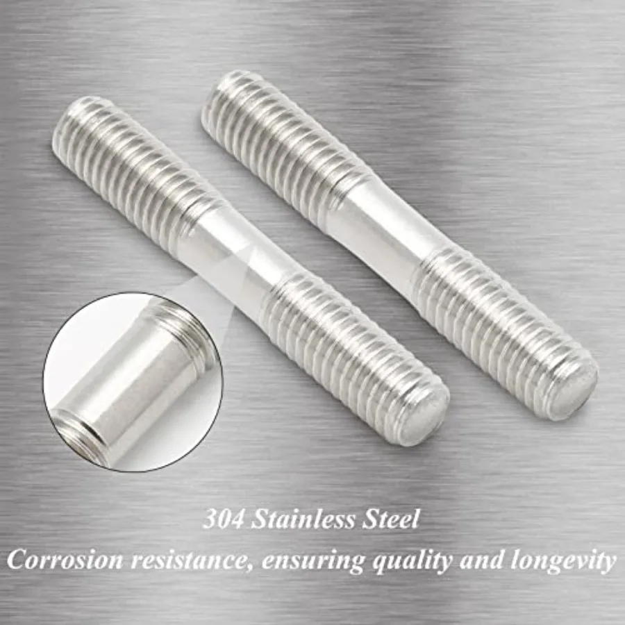 10 قطعة M8 x 50 مللي متر مسمار ملولب مزدوج النهاية من الفولاذ المقاوم للصدأ بطول 50 مللي متر #5