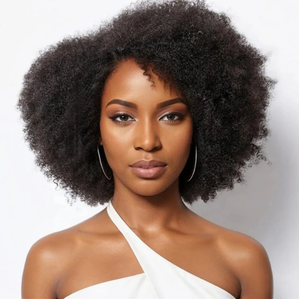 13x5x2 Side T Part Lace Wigs Afro Kinky Curly Short Bob Wig Human Hair Wigs 14 Inch Short Curly Afro Wigs for Woman 250 Density
