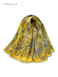 Yellow tropical plants 100% natural silk scarf square head scarves luxury gift women wrap bandana hijab shawl 90cm neckerchief