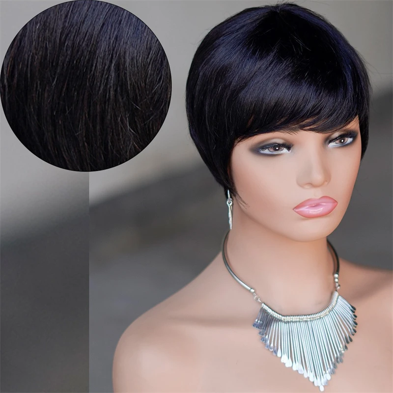 Little Elf Wig with Mechanized Design Real Human Hair Short Straight Hair Multi-color Headgear