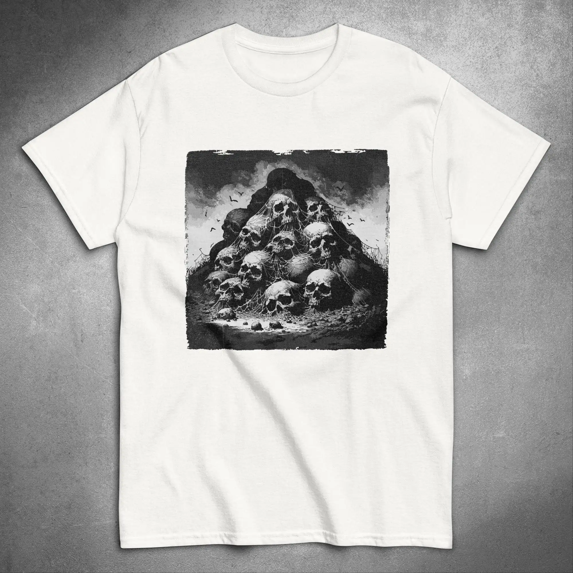 Skull Mountain T Shirt Gothic Horror Dark Art Creepy Pile Spooky Season Top Halloween