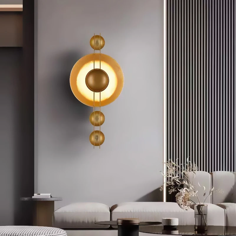 European Villa Hotel Corridor Led Golden Sconce Light American Home Room Bedside Decoration Design Sense Circular Wall Lights