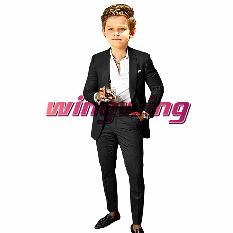 Brown Boys Suit Jacket Pants Set of 2 Fashion Wedding Tuxedo Shawl Collar Blazer for Kids 2-16 Year Clothes