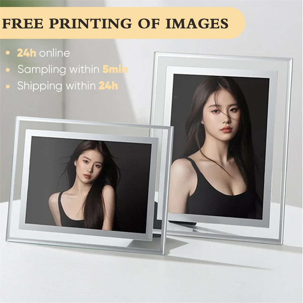 Free printing of photos into photo frames, 6-inch and 7-inch glass crystal couple ornaments, wedding photo albums, and tables