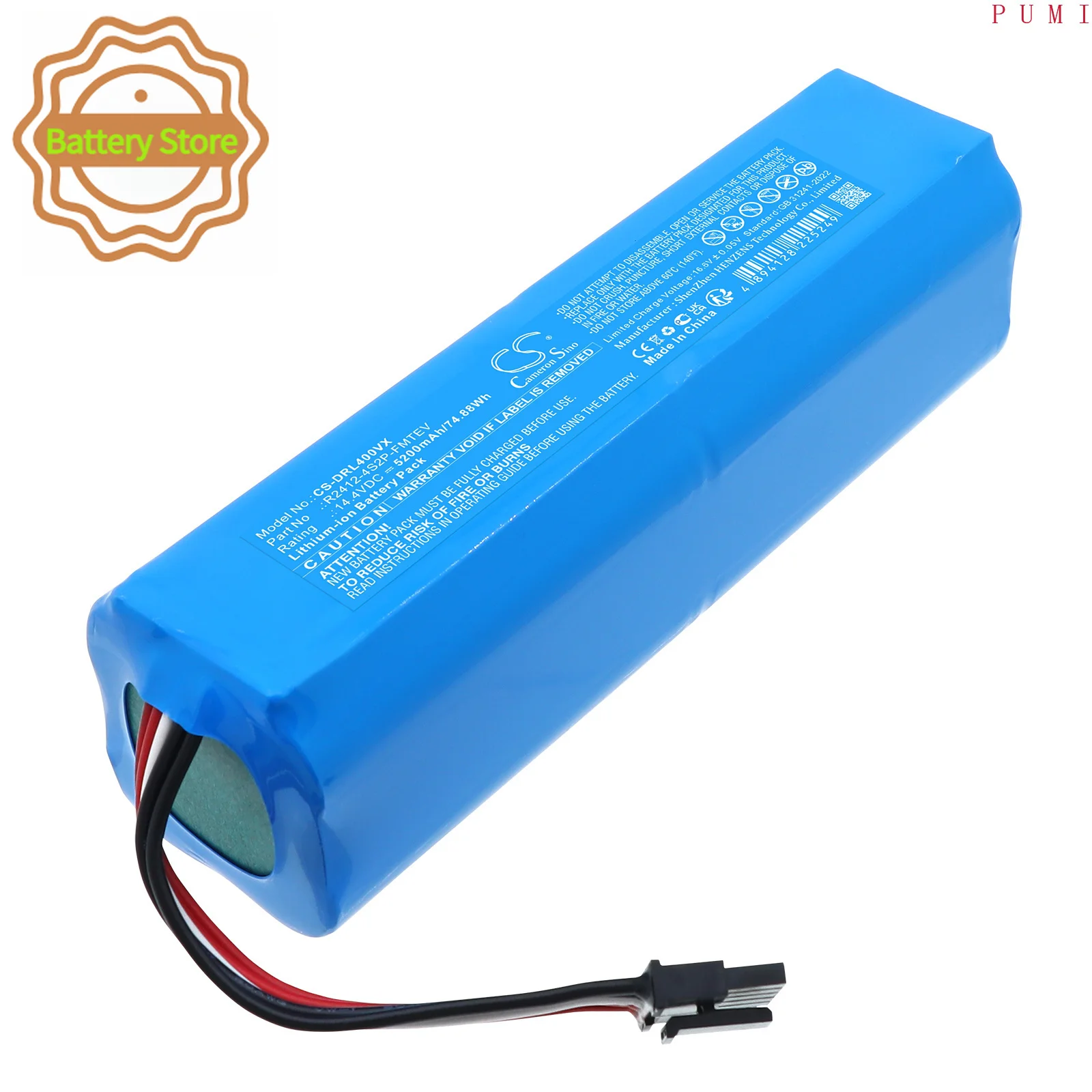 CS Replacement Battery for Dreame D20 Pro, D20 Pro Plus, D20 Pro Plus Auto Empty Robot PN: R2412-4S2P-FMTEV 5200mAh / 74.88Wh