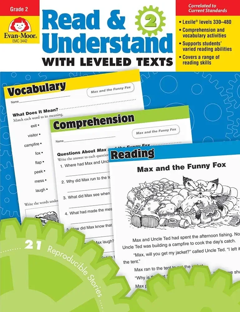 Evan-Moor Read & Understand with Leveled Texts, Grade 2 Workbook,aged 5 6 7 8, English book 9781608236718