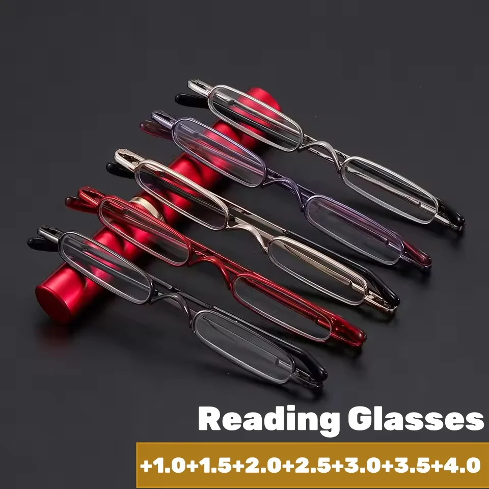 

Men Women Slim Pen Reading Glasses with Portable Clip Case Slim Far Sight Eyeglasses Readers with Pen Clip Tube Case +1.0+2.0