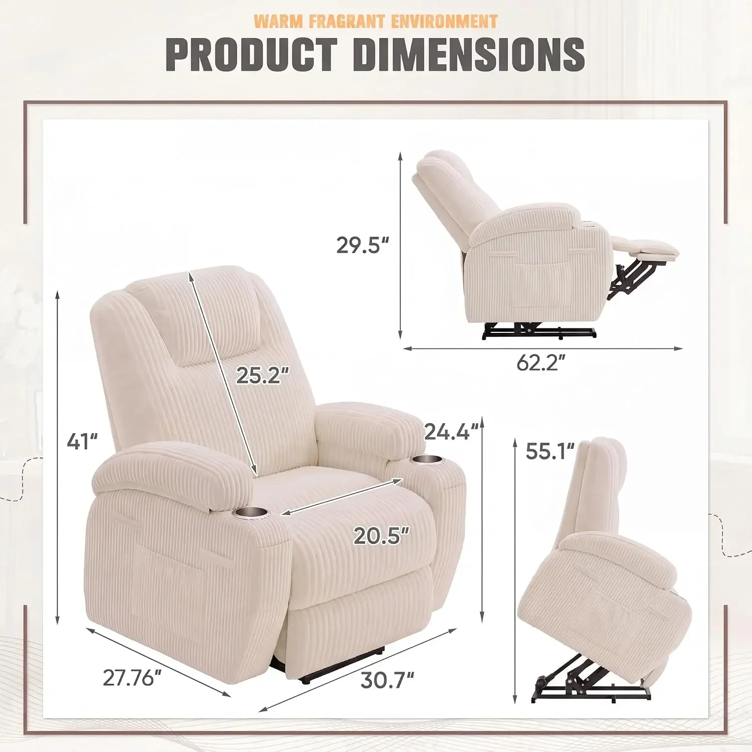 Power Lift Recliner Chair Electric Lift Recliner for Elderly | Power Lift Recliner Chair with Cup Holders Side Pockets for Livin