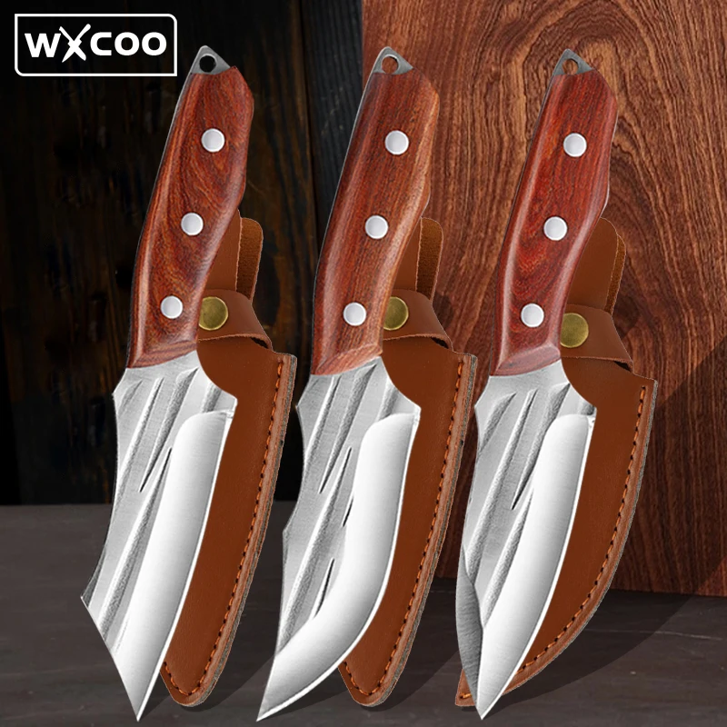 Kitchen Knife Handmade Forged Chef Knife Stainless Steel Full-Tang Butcher Boning Meat Cleaver Knife Fruit Sharp Cutting Knives