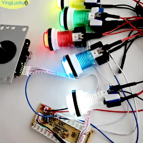 Imagen 2 del producto Kit de juego Arcade DIY de 2 jugadores para PC Raspberry Pi con botones LED, Joystick de estilo americano, Cables codificadores USB Mame Jamma