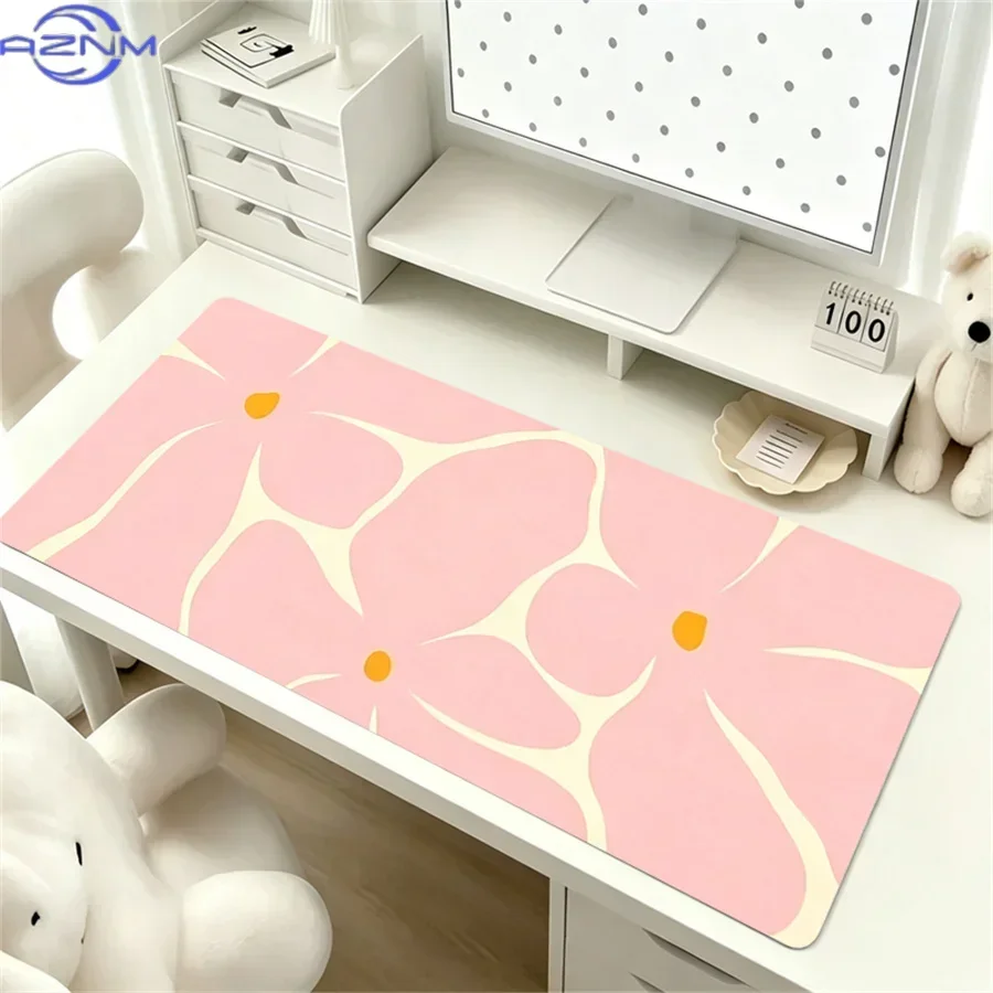 Pink Floral  Desk Mat Beautiful Artistic Large Mouse Pad Non-Slip Keyboard Pad  Material Mousepad For Office Home