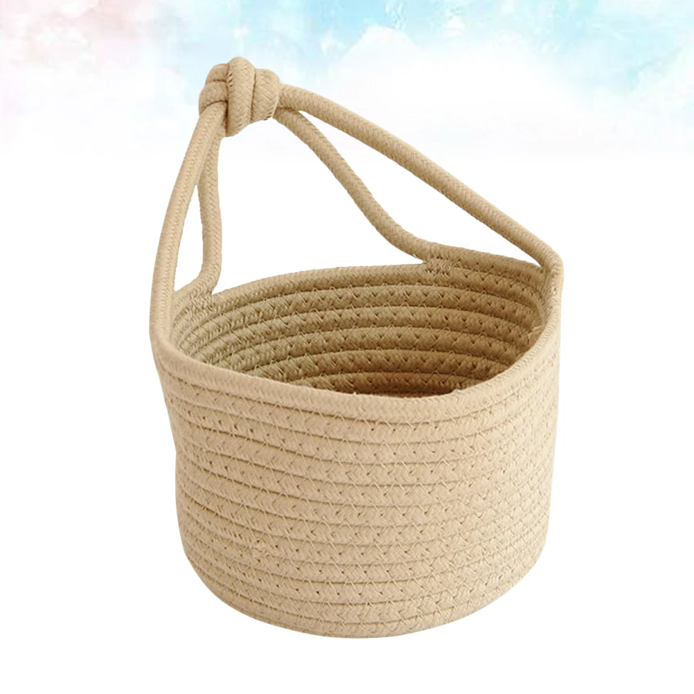 القطن حبل تخزين المنسوجة حاوية مستديرة البيج سلة معلقة للمنزل اكسسوارات المنظم سلة الاشياء #6