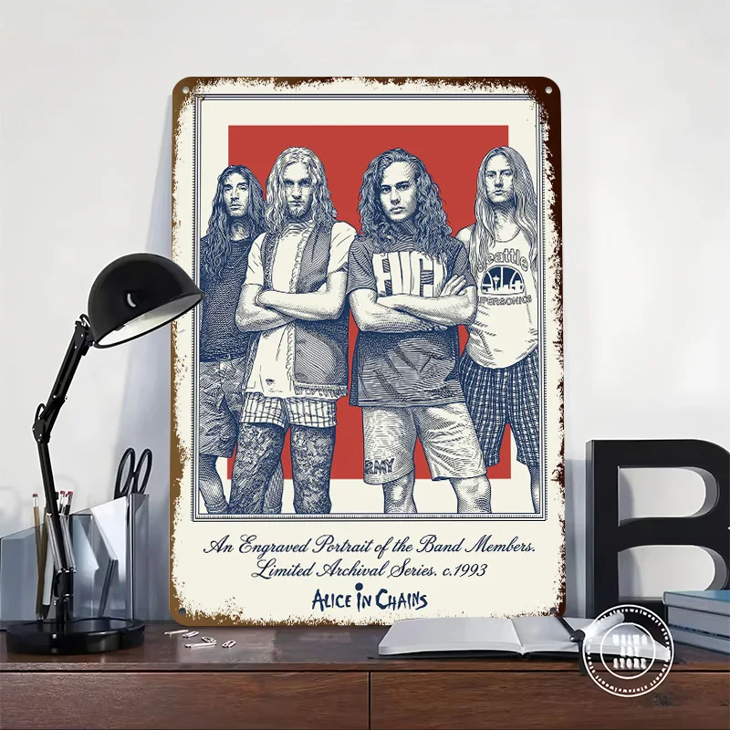 Alice in Chains Engraved Portrait Personalized 3D Textured Metal Poster Wall Art Vintage Tin Signs for Luxury Home Decor Items