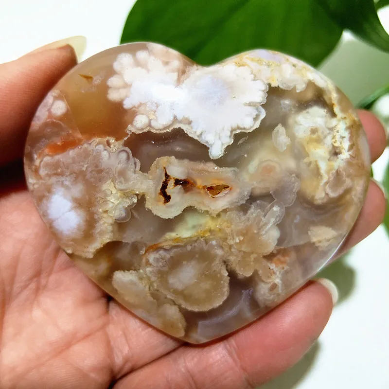 Natural Stone Pretty Cherry Blossom Agate Heart Magic Meditation Spiritual Energy Healing Feng Shui