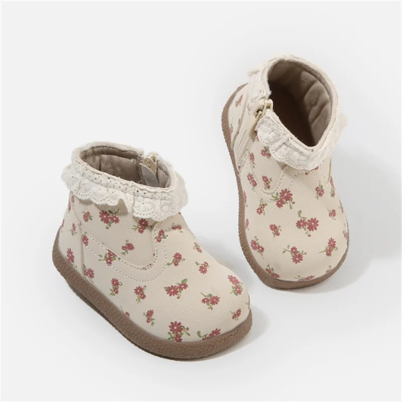 New Autumn Baby Boots Leather Cute Flower Lace Princess Girls Shoes Kids Ankle Boots Fashion Toddler Baby Boots EU 16-26