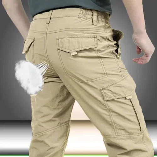 Imagen 2 del producto Pantalones tácticos para hombre al aire libre, pantalones tácticos con múltiples bolsillos elásticos para ir al trabajo urbano, pantalones Cargo ajustados y gordos para hombre 5XL, novedad de 2025 
