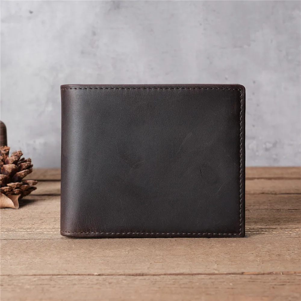 Genuine Leather Short Wallet with Coin Purse RFID Wallet ID window Male Buisness Billfold Coin Purse Retro Wallets For Men