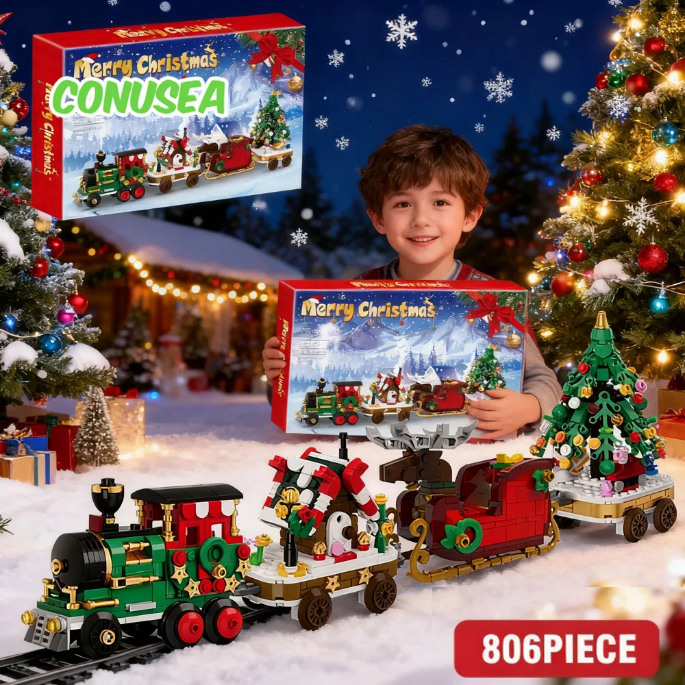 

2025 Micro Building Blocks Train Sleigh Carriage Christmas Tree DIY Assembly Bricks Toys Children Christmas New Year Gift Kids