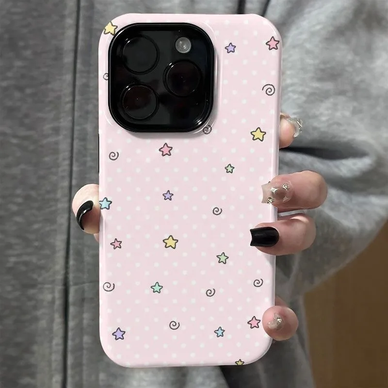 Pink Star Polka Dots Case for IPHONE 17Air 16ProMax 15 14Plus 13 12mini 11 PRO Plus XR XS SE Acrylic TPU Two in One Phone Cases