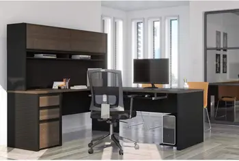 L-förmiger Schreibtisch mit Schrank und Sockel, 72 W, Antigua Black Büromöbel, L-förmiger Schreibtisch, Büroschreibtisch, Schreibtisch
