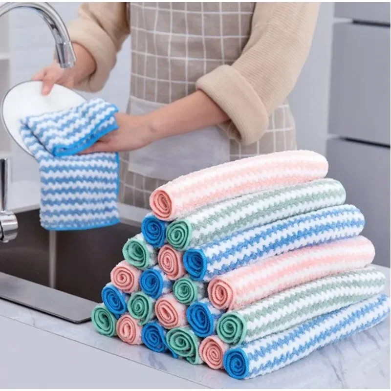 

Double-sided Cleaning Dishcloths Super Absorbent Fleece Cloths Scouring Pads Kitchen Washing Dish Rags Glass Windows Wipe Towel