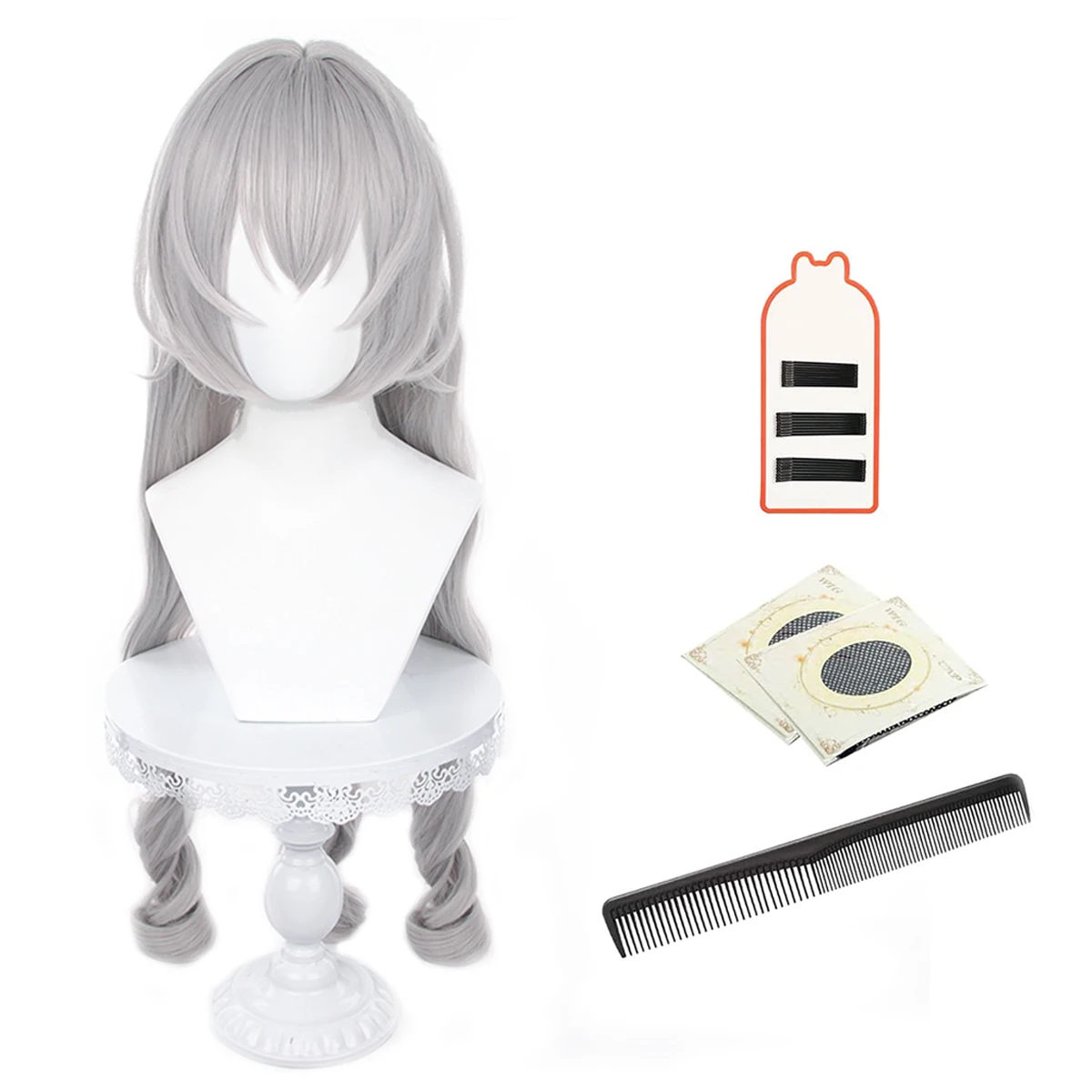 HOLOUN Honkai Star Rail Game Bronya Cosplay Wig Rose Net Heat Resistant Synthetic Fiber Comb Hairpin Adjustable Halloween Party