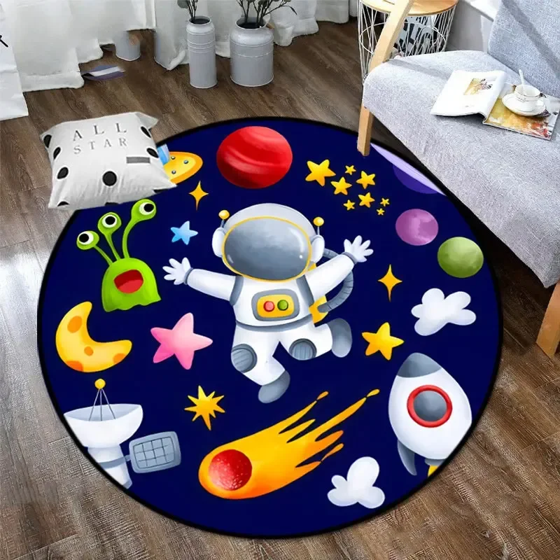 Space Universe Ufo Galaxy Planets Round Carpet Cosmos Solar System Circle Rug Kids Bedroom Cartoon Floor Mat Home Decor Doormat