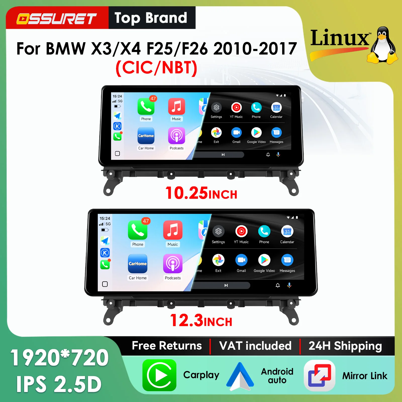 10,25 / 12,3" Carplay Linux 5.4 Autoradio für BMW X3 F25 GO1 / X4 F26 G02 2010 - 2021 CIC NBT EVO Multimedia-Videoplayer T113-i Dual-Core USB BT Mirror Link 1920*720 Head Unit Bildschirm