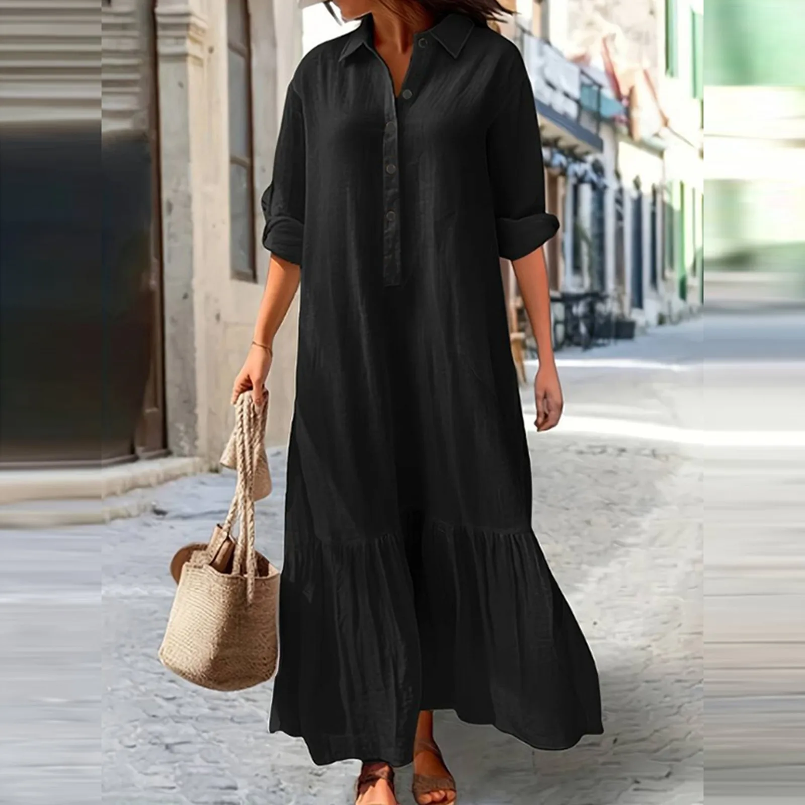 

2024 Spring Casual Women Dress Black Loose Long Sleeve Shirt Dresses Female Summer Casual Oversize Elegant Clothes For Ladies