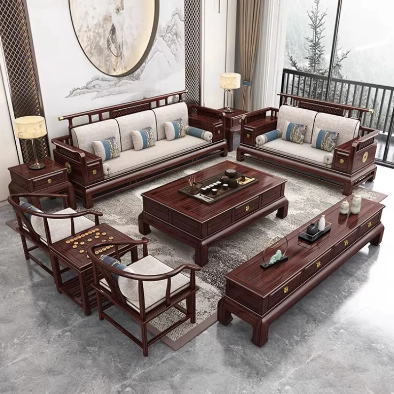 

Solid wood sofa New Chinese all solid wood mahogany winter and summer dual storage living room furniture