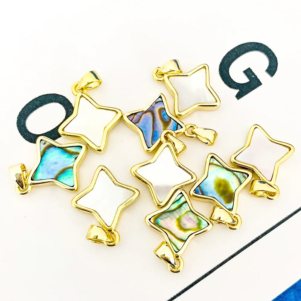 Natural Shell Gild Four Pointed Star Pendant Abalone Shell DIY Paua Mother of Pearl Charms Nacklace Earrings Jewelry Fittings