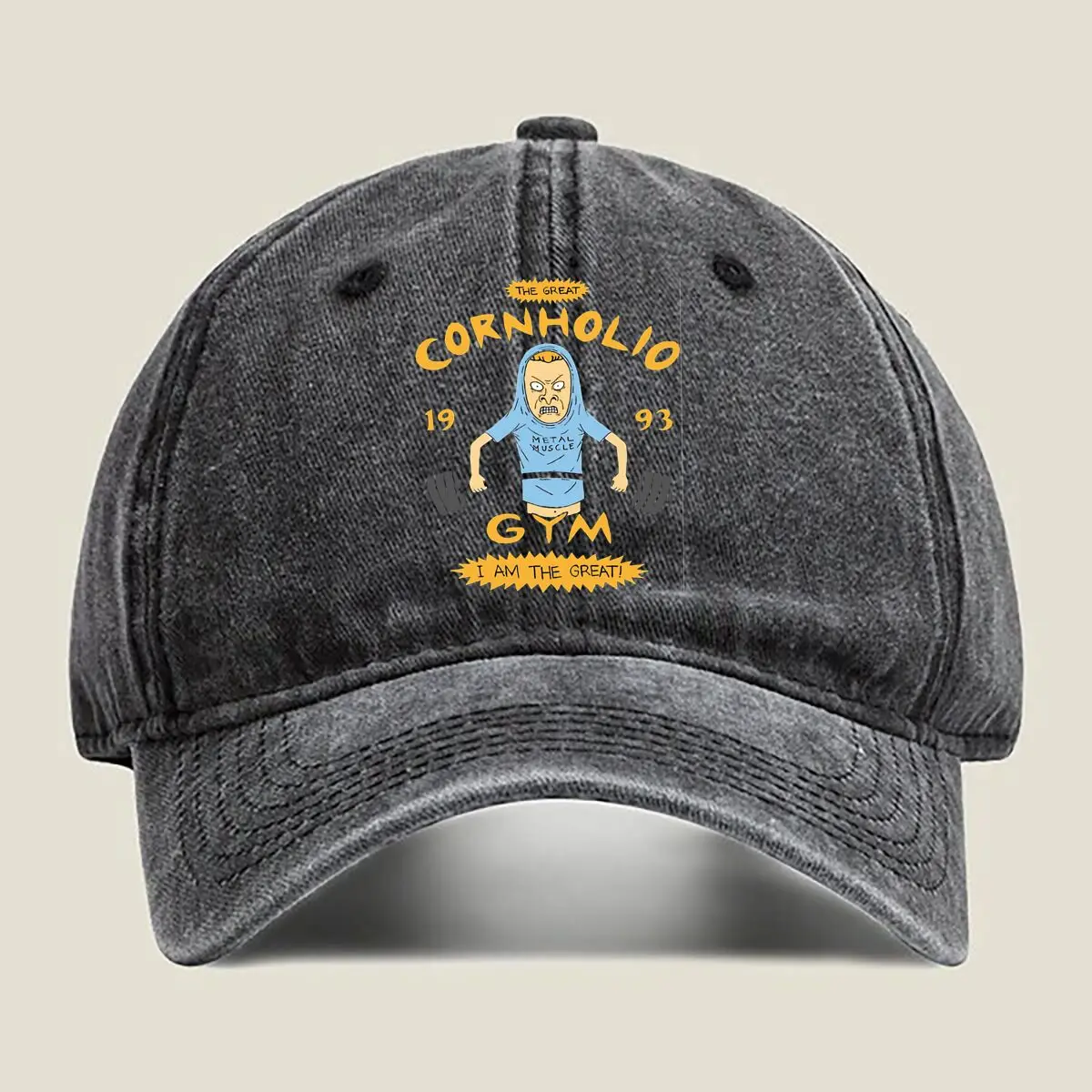 

Cornholio - Colorful, Cartoon, Fun, Bold, Minimalist - Themed Design Washed Baseball Cap
