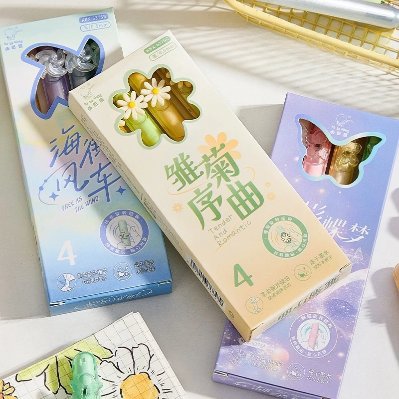 

Набор романтических гелевых ручек из 4 предметов с вращающимся зажимом в виде цветка ромашки, быстросохнущие черные чернила для школьного письма, студента F3041