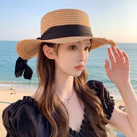 Korean Bow Straw Hat for Women Outdoor Beach Wide Brim Sun Visor Cap  Summer Vacation Sunshade Female Panama Hats - Image 2